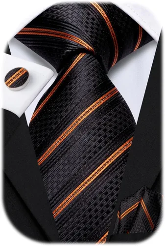 Vista 125 de Hi-Tie Corbatas de seda para hombre, diseño de cachemira a rayas, con bolsillo, gemelos cuadrados, conjunto formal de negocios