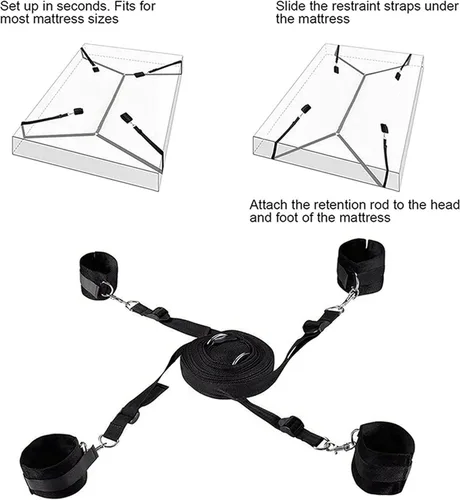 Vista 7 de Lazos sexuales para tobillos y muñecas de cama King Bondaged Restricciones Sexuales Correas de cama para adultos Juego Colchón Cama Bonage Kits