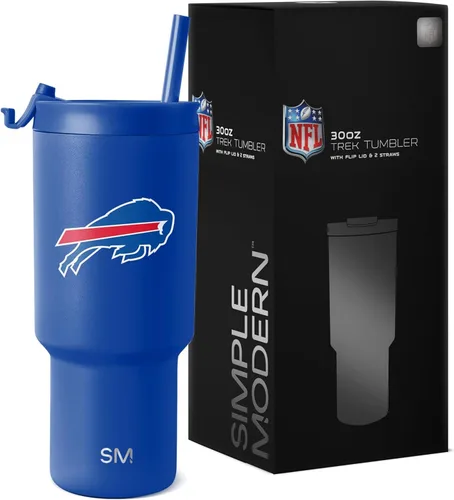 Vista 9 de Simple Modern, Colección Trek - Vaso térmico de acero inoxidable de 30 oz con tapa abatible y pajillas con licencia oficial de la NFL, regalos