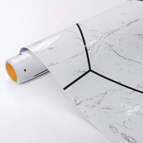 Vista 3 de Dundee Deco Papel de contacto autoadhesivo de mármol sintético blanco, papel tapiz moderno para salpicaduras de cocina, encimera, armarios, cajones