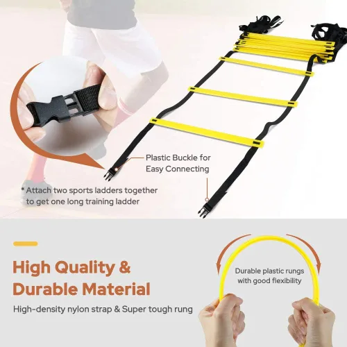 Vista 4 de GHB Pro Agility - Escaleras de entrenamiento de agilidad, velocidad de 12 peldaños y 20 pies con bolsa de transporte (amarillo y azul)
