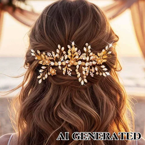 Vista 7 de Evild Peine de pelo de boda con diamantes de imitación, cuentas de hojas, tocados de novia, tocados de cristal, accesorios para el cabello de boda