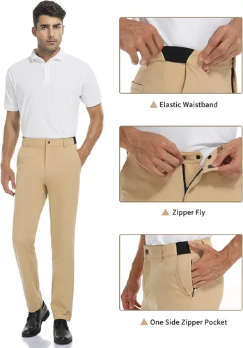 Vista 4 de Safort Pantalones de vestir ajustados para hombre, elásticos, impermeables, para uso diario