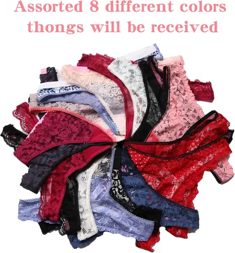 Vista 2 de ADOVAKKER Womens Thong Cotton Sexy Lace T Back Panties Underwear Pack of 6 Multicolored B-M