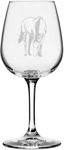 Vista 2 de Abaco Barb Body Horse - Copa de vino grabada multiusos (12.75 onzas) Unique Gifts for Horse Lovers, Personalized Wine Glasses, All-Purpose