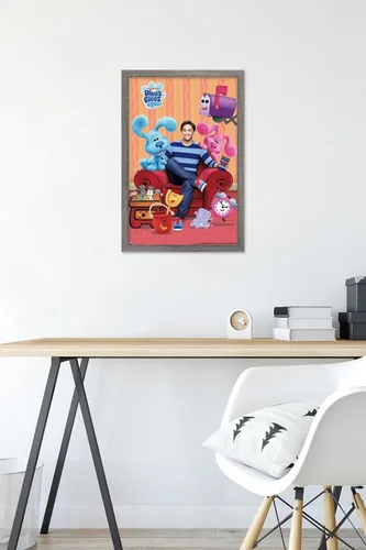 Vista 6 de Nickelodeon Blue's Clues - Póster de pared grupal, 22.4 pulgadas de largo x 14.7 pulgadas de ancho, versión enmarcada de madera de granero