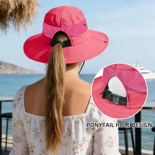 Vista 44 de Rosoz Sombreros de cola de caballo para mujer, protección UV, ala ancha 1 paquete-negro