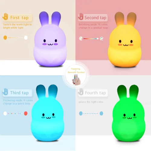 Vista 5 de WHA&DARREN Luz nocturna de conejo para niños y niños pequeños, luz nocturna de animales blanda para niñas y niños - Bonita lámpara de dormitorio