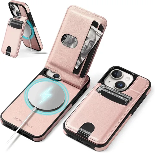 Vista 29 de SkyEagle Funda compatible con Magsafe para iPhone 13 Pro Max con soporte para tarjetas, función atril, bloqueo RFID, ranuras para tarjetas de Verde