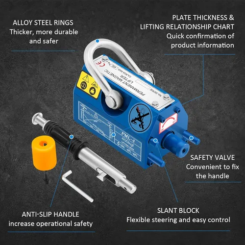Vista 5 de Mxmoonant Alzamiento de elevación magnético permanente del imán del Capacidad de 881.8 lbs, azul, factor de seguridad 2.5X, resistente para bloque