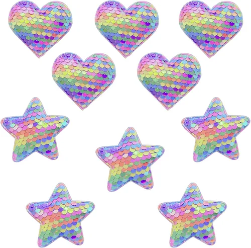 Vista 9 de Xeahung 10 parches de corazón y estrella, parches de estrellas rosas para coser, parches de corazón con purpurina para ropa, vestido, sombrero