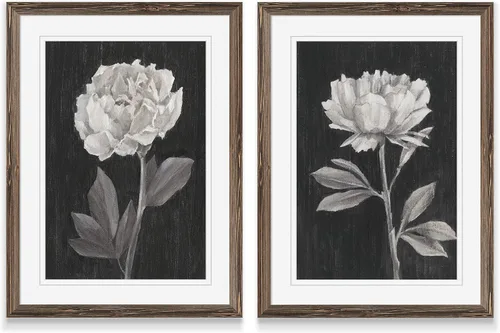 Vista 22 de Renditions Gallery- Lienzo enmarcado con flores blancas y negras Flores blancas y negras 1 juego/marco negro