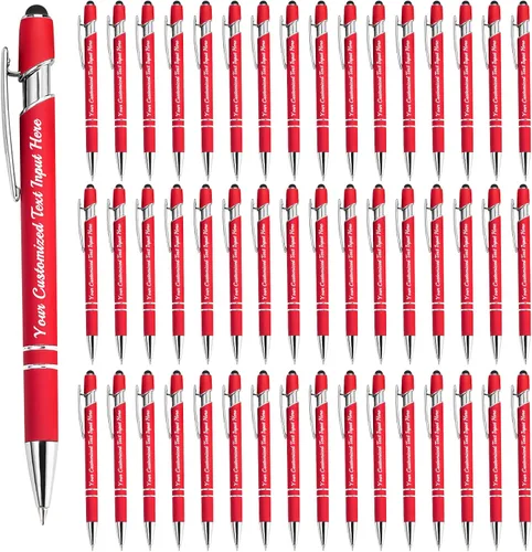 Vista 8 de Bolígrafo personalizado, 50 bolígrafos personalizados, grabado a granel con logotipo de nombre, lápiz digital de tinta negra suave con toque