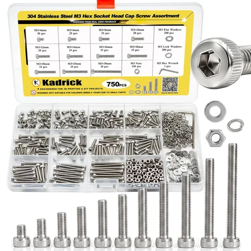 Vista 10 de Kadrick 1230 piezas de tornillos de acero inoxidable 304, surtido métrico M2 M3 M4 M5, kit de pernos de cabeza hexagonal de botón de 4mm-20mm