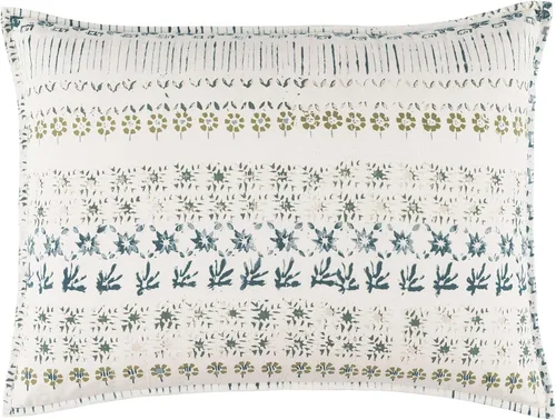 Vista 3 de Pine Cone Hill Funda de almohadón de Hawthorn de tamaño estándar, neutro, patrón floral gris/marfil