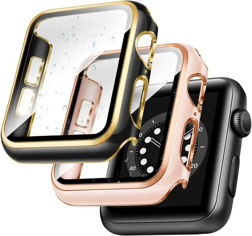 Vista 9 de top4cus Carcasa de 38mm compatible con Apple Watch, con protector de pantalla de vidrio templado incorporado, cubierta de PC para iWatch Series