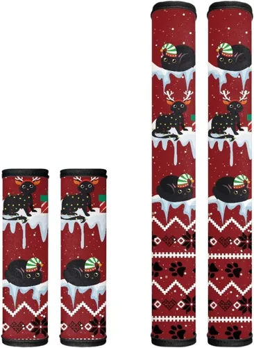 Vista 29 de Juego de 4 fundas para manijas de microondas con diseño de rayas de vaca tribal, azteca, decoración de cocina, antideslizantes, a prueba