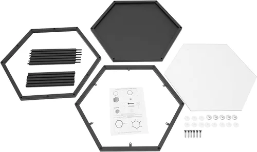 Vista 9 de Mesa auxiliar, mesas de centro modernas con almacenamiento de 2 niveles con marco de metal, mesa central de vidrio hexagonal para sala de estar