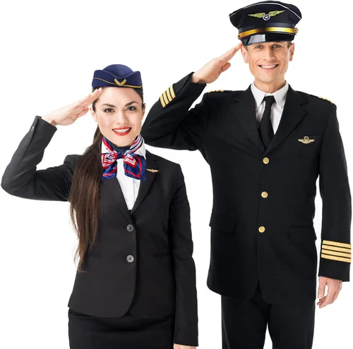 Vista 6 de Conjunto de disfraz de piloto capitán, accesorios de azafata, sombrero de asistente de vuelo con gafas de sol y bufanda, disfraz de cosplay