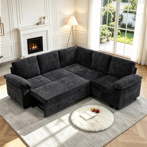 Vista 12 de Sofá cama modular modular con cama extraíble, sofá modular de 5 asientos en forma de L con almacenamiento, sofá nube, sofás seccionales convertibles