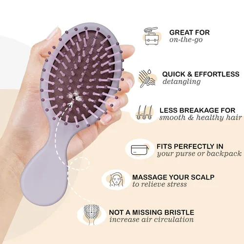 Vista 3 de Bituemly 4 mini cepillos para el pelo, cepillo desenredante de viaje para niñas, niños, mujeres, hombres, cepillo pequeño de bolsillo para cabello
