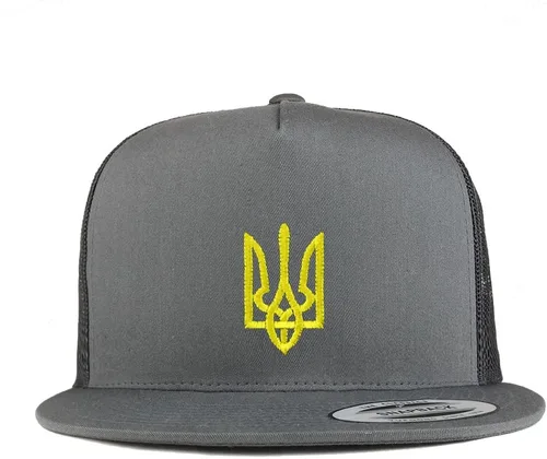 Vista 7 de Trendy Apparel Shop Gorra de camionero bordada con símbolo nacional ucraniano de 5 paneles Negro