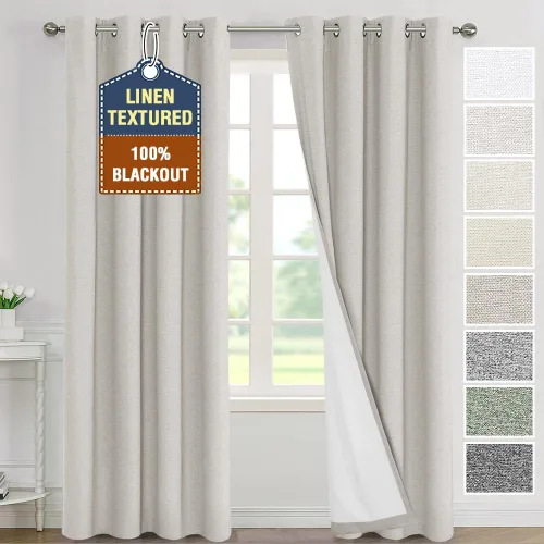 Vista 19 de H.VERSAILTEX Cortinas 100% de opacidad para dormitorio, con aislamiento térmico, cortinas texturizadas de lino con bloqueo de luz completa, cortinas