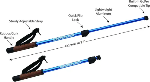 Vista 7 de Cámara de acción Selfie Stick compatible con todos los modelos GoPro/poste de montaje con correa de muñeca para cámara Hero 2, 3, 4, 5 Extensible