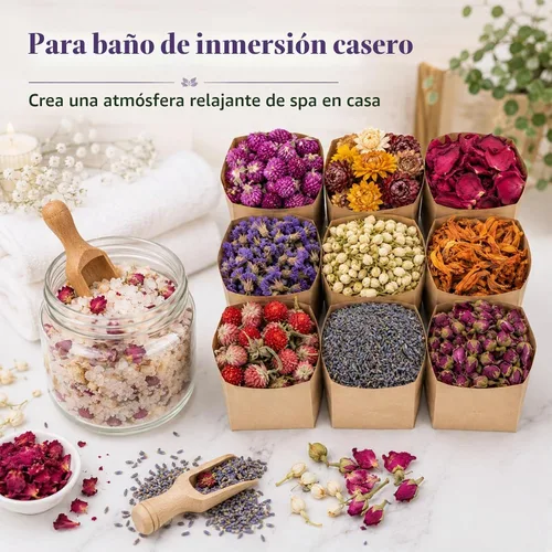 Vista 3 de Sukh Kit de hierbas secas – Botánicos secos a granel, 9 bolsas de flores secas naturales y hierbas para jabón, vela, perfume, bombas de baño