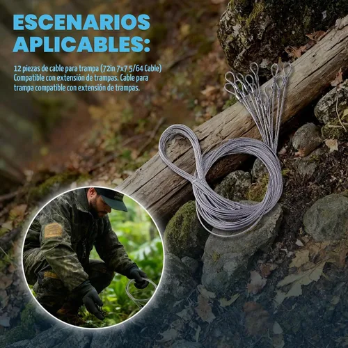 Vista 2 de 12Pcs Long Trap Wire Extension Cables,72in,7x7,5/64 Cable Ajuste para extensión de trampas, diseño extra largo de 6 pies, ideal para trampas