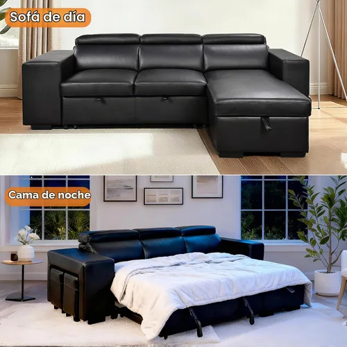 Vista 5 de THSUPER Sofá Seccional Reclinable de Cuero en Forma de L de 102 pulgadas con Cama Extraíble y Chaise de Almacenamiento, Sofás con Chaise Reversible