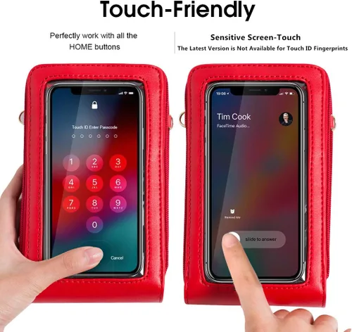 Vista 3 de Bolsa cruzada para teléfono celular, para mujer, con ventana para pantalla táctil, bloqueo de RFID, bolsa y cartera con correa de hombro