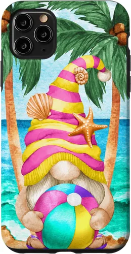 Vista 13 de iPhone 16 Funny Hawaiian Summer Gnome Under Palm Tree For Beach Surfer Case