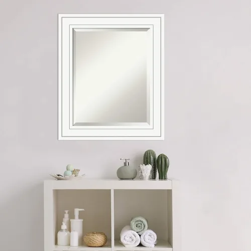Vista 5 de Amanti Art - Espejo de baño blanco para sobre lavabo, espejo de tocador rectangular blanco de 25x21, marco de madera pequeño y casual, se cuelga