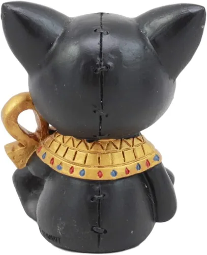 Vista 4 de Ebros - Figura pequeña de 2.75 pulgadas de alto con huesos peludos egipcios de gato felino, diosa Bastet sosteniendo Ankh, estatua de dioses