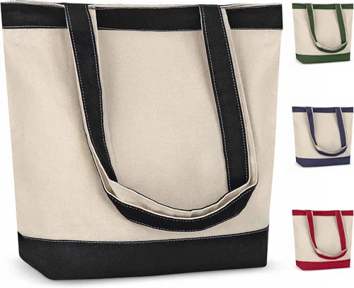 Vista 17 de Bolsa de lona con asas para mujer, bolsa de tela reutilizable para comestibles y compras a granel, bolsa de algodón en blanco, adecuada