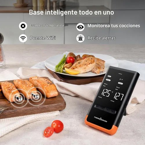 Vista 3 de ThermoMaven - Termómetro inteligente inalámbrico Bluetooth para carne: base independiente, termómetro WiFi inteligente con Sub-1G, precisión