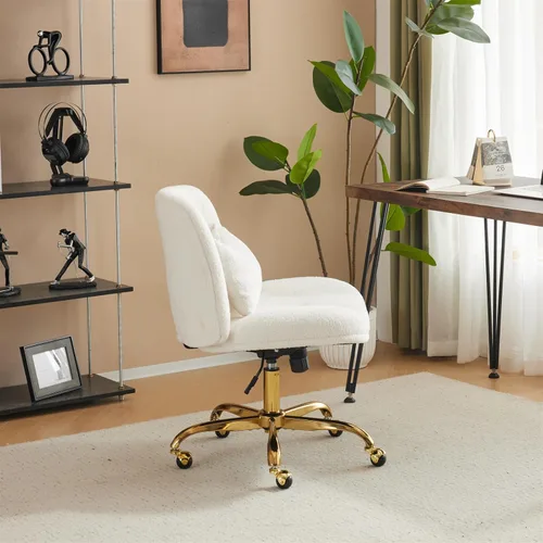 Vista 5 de VINGLI Silla de Oficina Ancha con Patas Cruzadas, Silla de Escritorio Ergonómica Buttprint Cómoda con Almohada y Base Dorada, Doble Uso con/sin
