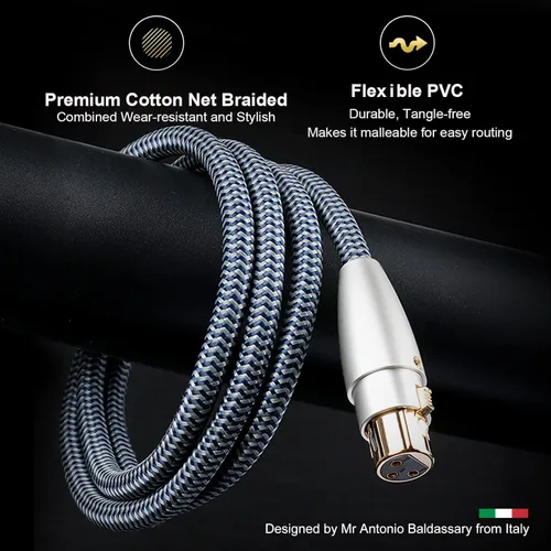 Vista 4 de Cable XLR equilibrado, paquete de 2, macho a hembra, 3 pines, 2.4 pies/2.5 ft, chapado en oro de 24 quilates