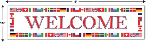 Vista 2 de Banners de bienvenida internacionales (diseños asstd) accesorio de fiesta (1 unidad) (2/paquete)