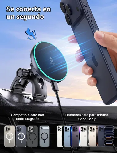 Vista 2 de MOKPR para iPhone Cargador de Montaje de Coche Magsafe, Cargador de Coche Inalámbrico Soporte Magnético para Teléfono de Coche para Tablero Rejilla