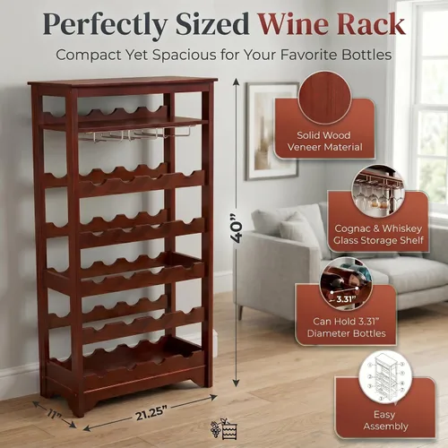 Vista 5 de Merry Products - Estante para vino de 16 botellas, color espresso