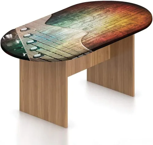 Vista 15 de Mantel ovalado ajustable de poliéster elástico para guitarra, instrumento dibujado a mano, tema de rock and roll, mantel ajustable con estampado