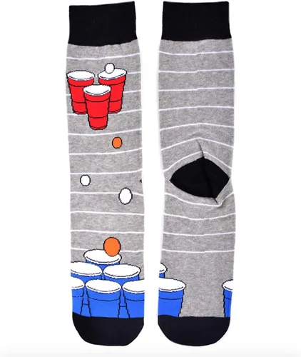 Vista 3 de Calcetines divertidos para hombre, varios patrones (Beer Pong, gris, 1 par), Beer Pong - Gris