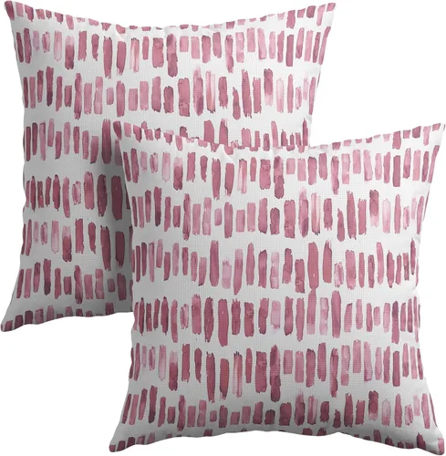 Vista 23 de Juego de 2 fundas de almohada de rayas negras para exteriores, 16 x 16 pulgadas, diseño geométrico de rayas abstractas, algodón y lino, cuadradas