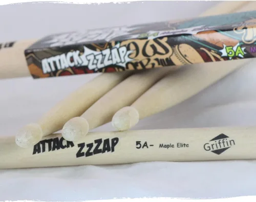 Vista 4 de GRIFFIN Attack Zzzap - 4 pares de palos de madera de arce selecta de élite tamaño 5A – Equilibrado, nivelado y recto – Drummers Percussion Classic