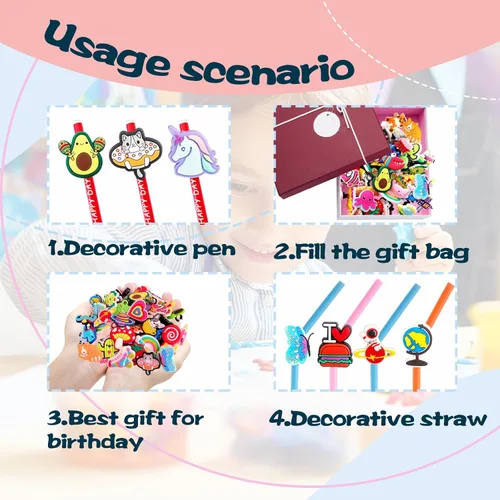 Vista 5 de Zddaoole 45 Piezas Decoraciones para Puntas de Lápices, Diferentes Clips Lindos para Lápices, Encantadores Accesorios para Lápices, Adornos a Granel
