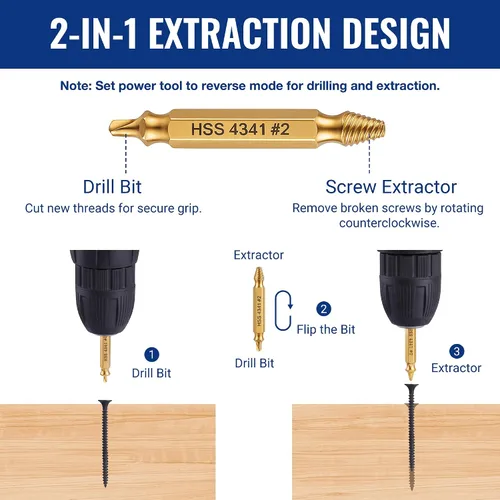 Vista 2 de WORKPRO Juego de 6 piezas de extractor de tornillos dañados, kit de extractor de pernos rotos con revestimiento de titanio, herramientas de remoción