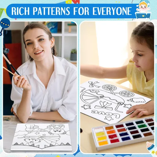 Vista 4 de Honoson Juego de 6 piezas de pintura de lienzo de contorno predibujado de 6 pulgadas con imágenes para adultos, juego de tableros de arte de lienzo