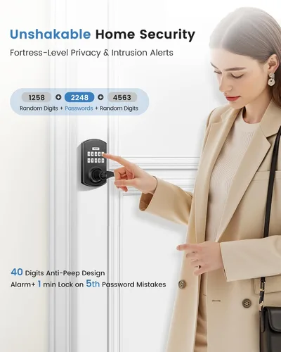 Vista 7 de Hidalife Cerradura de puerta con teclado con asa, entrada sin llave para puerta delantera, modo de paso manual, negro mate